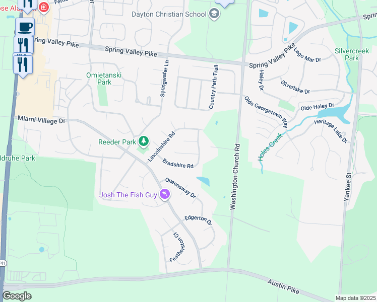 map of restaurants, bars, coffee shops, grocery stores, and more near 2145 Blanton Drive in Miamisburg