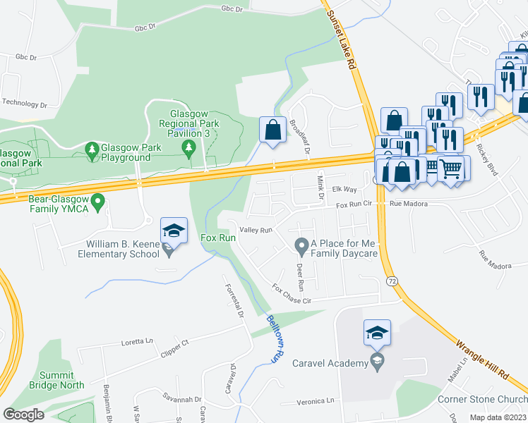 map of restaurants, bars, coffee shops, grocery stores, and more near 419 South Antlers Place in Bear