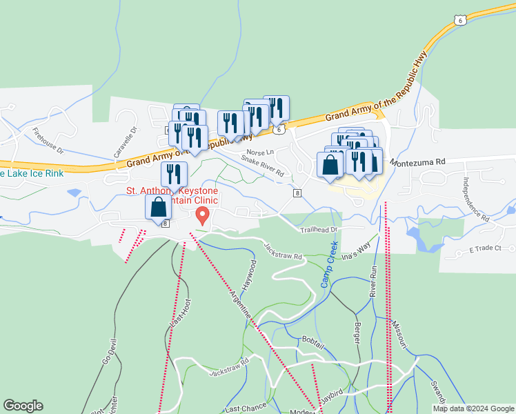 map of restaurants, bars, coffee shops, grocery stores, and more near 1463 East Keystone Road in Keystone