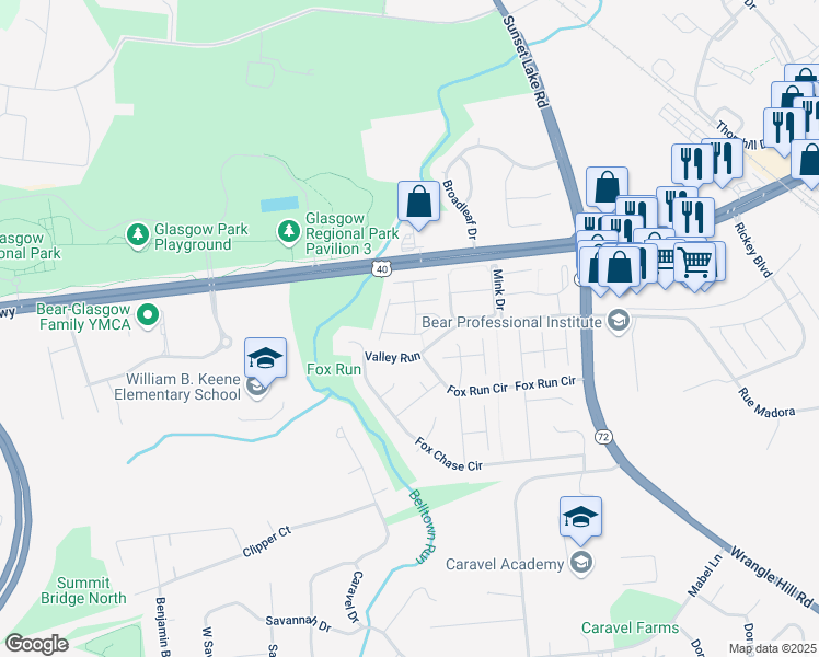 map of restaurants, bars, coffee shops, grocery stores, and more near 401 South Antlers Place in Bear