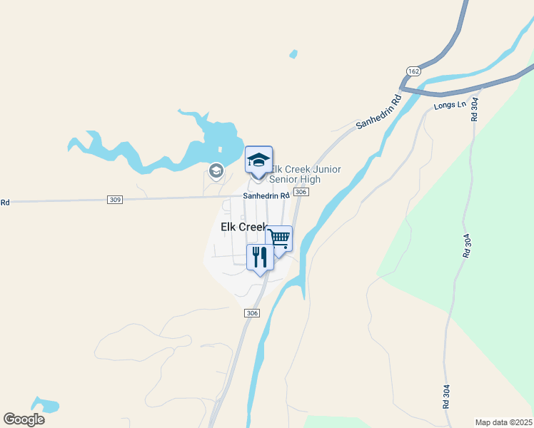 map of restaurants, bars, coffee shops, grocery stores, and more near 125 Bidwell Street in Elk Creek