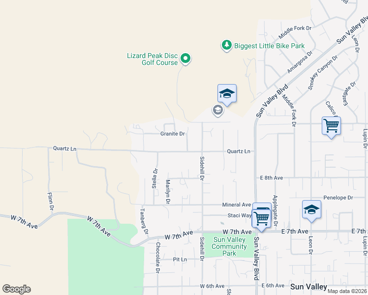 map of restaurants, bars, coffee shops, grocery stores, and more near 239 Gerdes Avenue in Sun Valley
