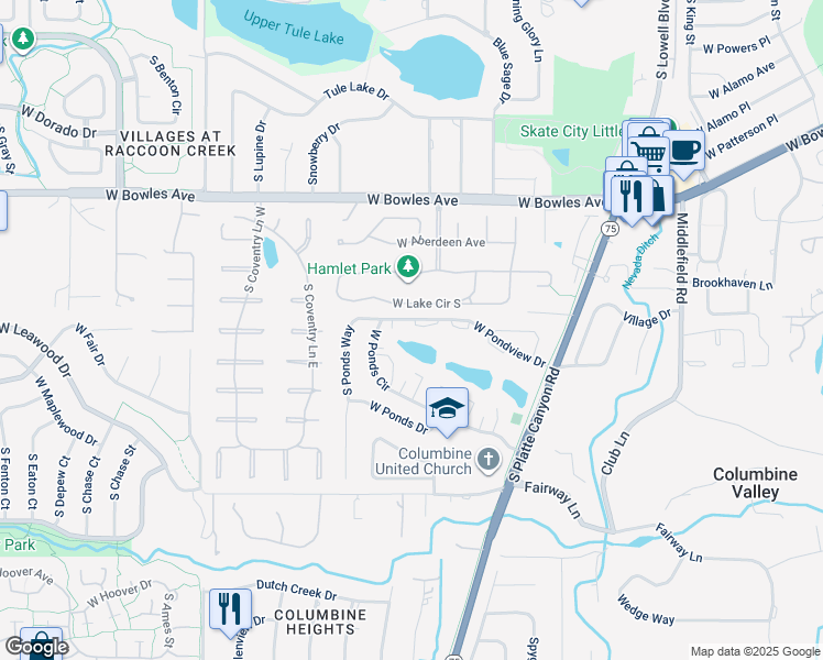 map of restaurants, bars, coffee shops, grocery stores, and more near 4438 West Lake Circle South in Littleton
