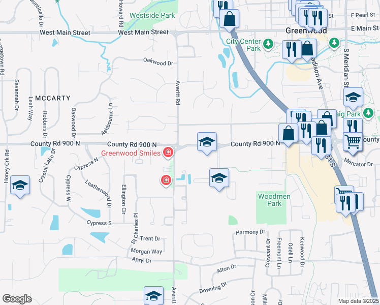 map of restaurants, bars, coffee shops, grocery stores, and more near 695 West Smith Valley Road in Greenwood
