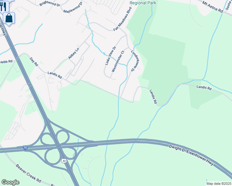 map of restaurants, bars, coffee shops, grocery stores, and more near 342 Landis Road in Hagerstown