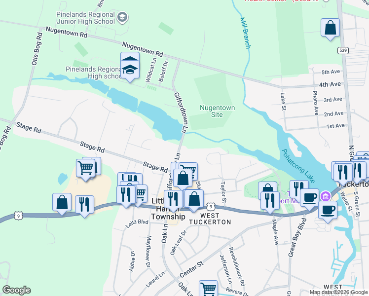map of restaurants, bars, coffee shops, grocery stores, and more near 139 Giffordtown Lane in Little Egg Harbor Township