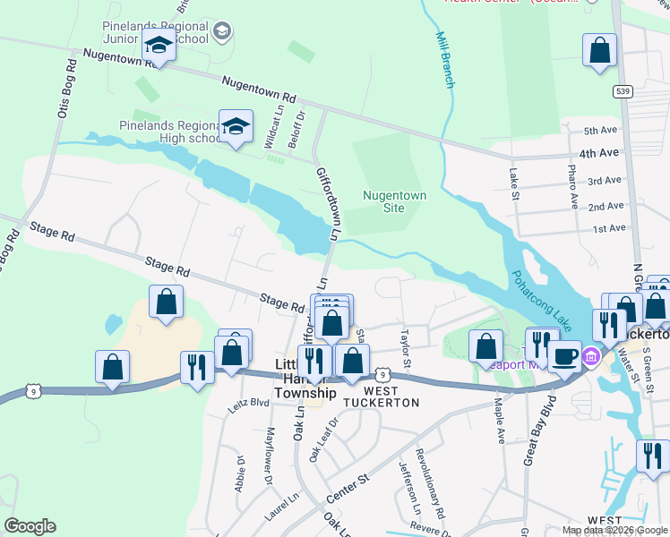 map of restaurants, bars, coffee shops, grocery stores, and more near 139 Giffordtown Lane in Little Egg Harbor Township
