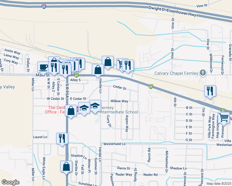 map of restaurants, bars, coffee shops, grocery stores, and more near 350 Willow Way in Fernley