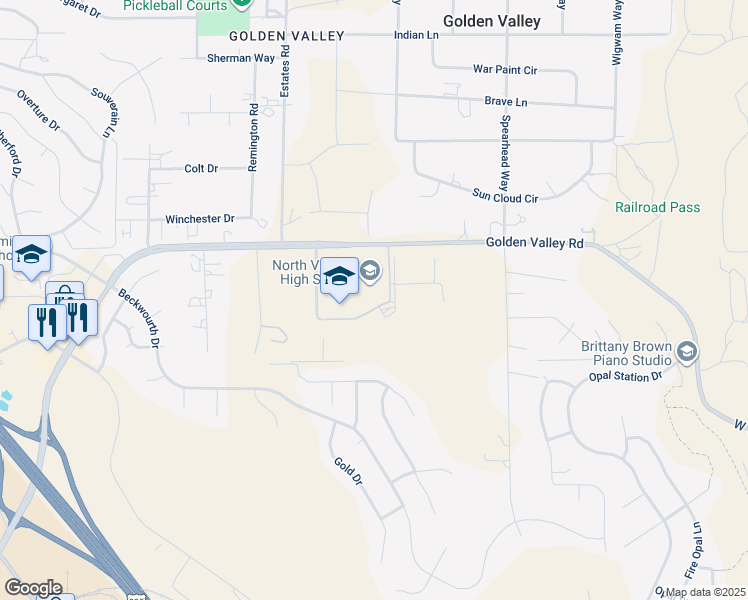 map of restaurants, bars, coffee shops, grocery stores, and more near 1470 East Golden Valley Road in Reno