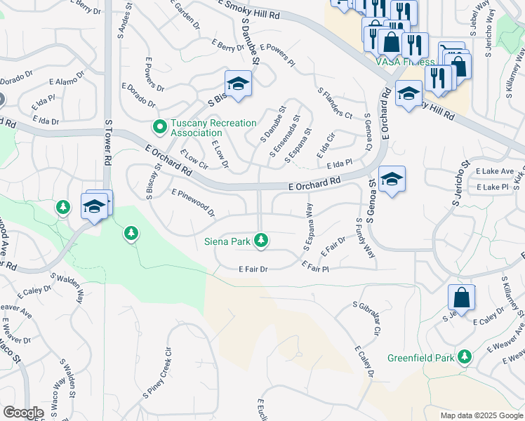 map of restaurants, bars, coffee shops, grocery stores, and more near in Aurora