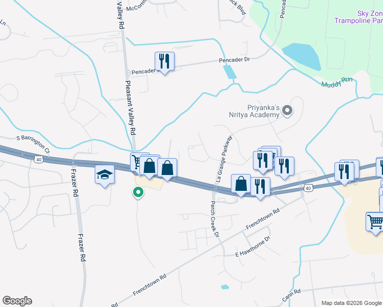 map of restaurants, bars, coffee shops, grocery stores, and more near 348 Latrobe Drive in Newark