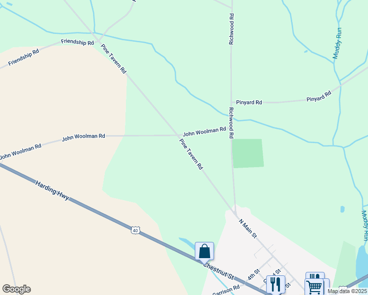 map of restaurants, bars, coffee shops, grocery stores, and more near 37 Pine Tavern Road in Elmer