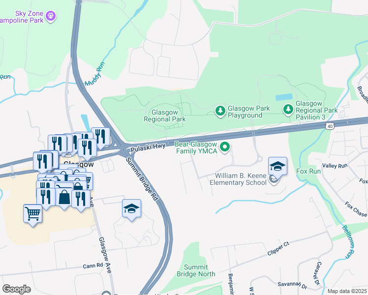 map of restaurants, bars, coffee shops, grocery stores, and more near 2 North Bellwoode Drive in Newark