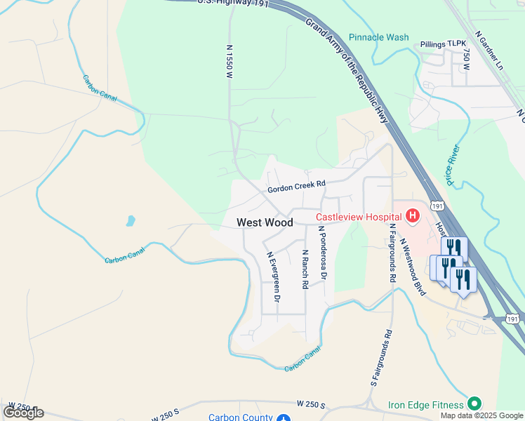 map of restaurants, bars, coffee shops, grocery stores, and more near 1431 West Spruce Circle in Price