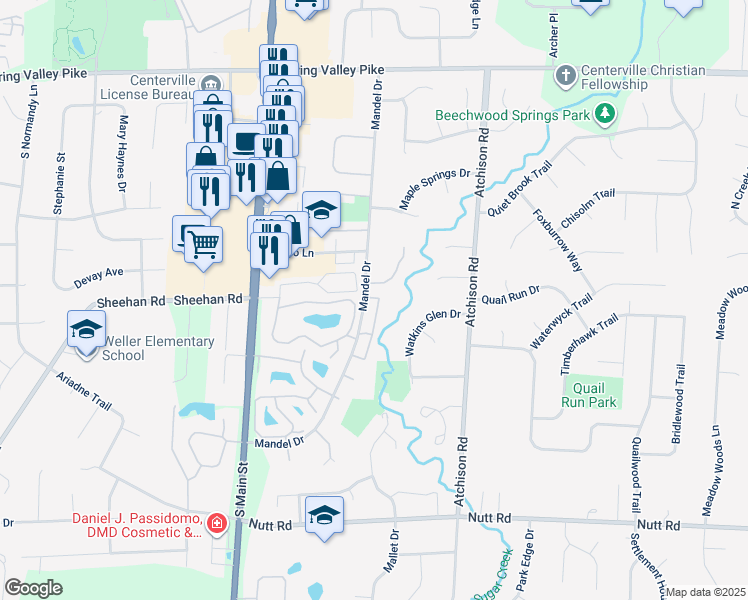 map of restaurants, bars, coffee shops, grocery stores, and more near 9653 Centerville Creek Lane in Montgomery County