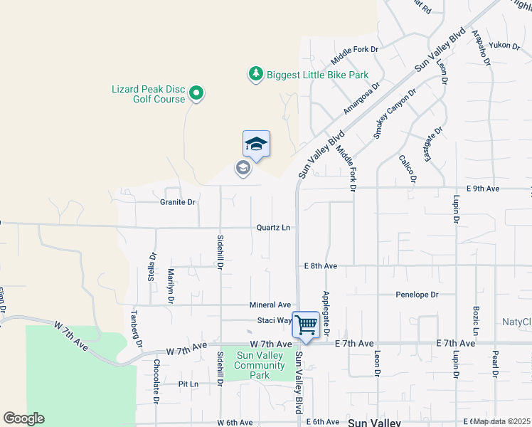 map of restaurants, bars, coffee shops, grocery stores, and more near 5815 Sundown Drive in Sun Valley