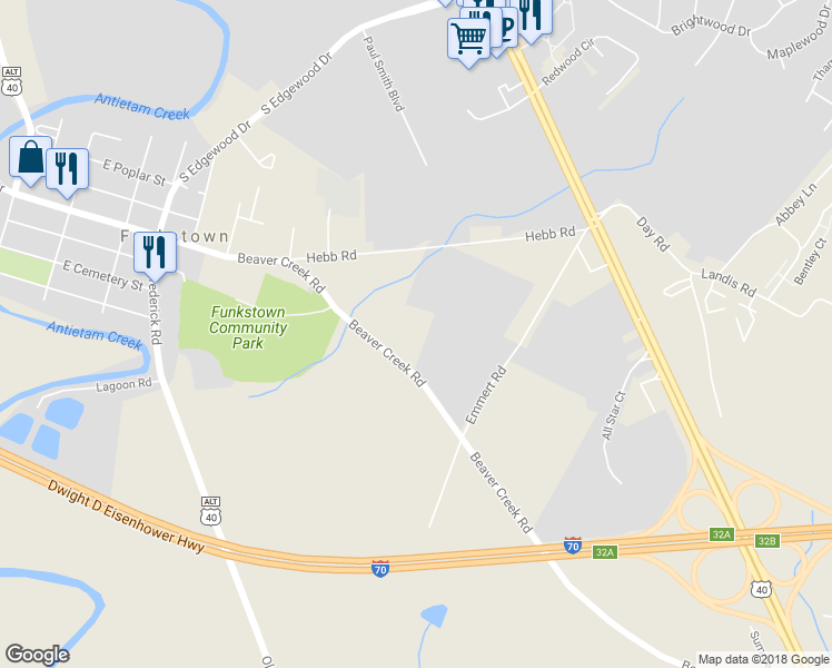 map of restaurants, bars, coffee shops, grocery stores, and more near 630 Beaver Creek Road in Hagerstown