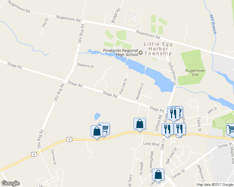map of restaurants, bars, coffee shops, grocery stores, and more near 204 Stage Road in Little Egg Harbor Township