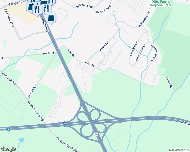 map of restaurants, bars, coffee shops, grocery stores, and more near 2018 Windsong Drive in Hagerstown