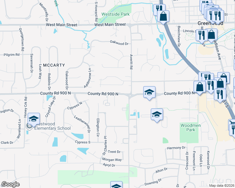 map of restaurants, bars, coffee shops, grocery stores, and more near 817 West Smith Valley Road in Greenwood