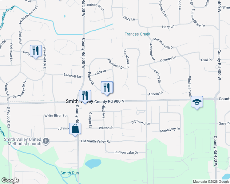 map of restaurants, bars, coffee shops, grocery stores, and more near 4700 Cork Court in Greenwood