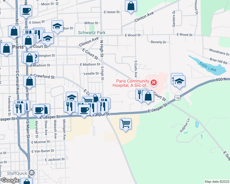 map of restaurants, bars, coffee shops, grocery stores, and more near 21 Highland Court in Paris