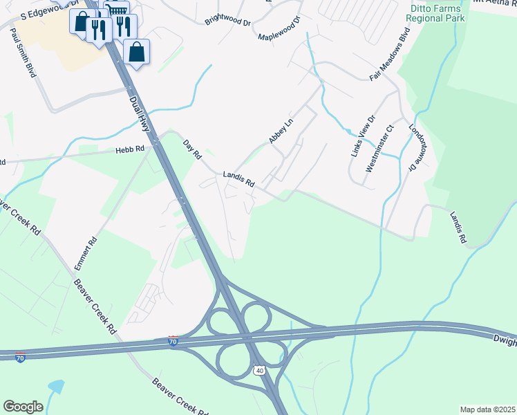 map of restaurants, bars, coffee shops, grocery stores, and more near 2014 Windsong Drive in Hagerstown