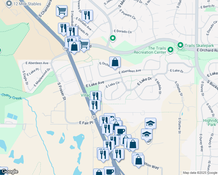 map of restaurants, bars, coffee shops, grocery stores, and more near 6080 South Joplin Way in Aurora