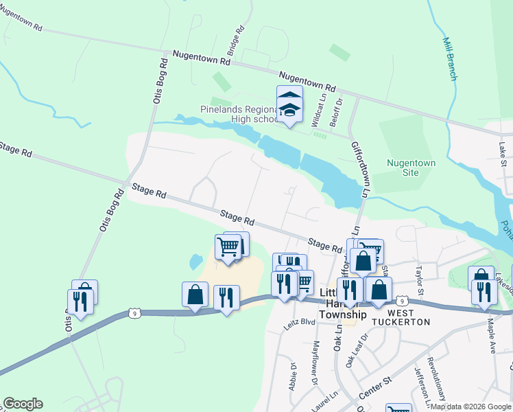 map of restaurants, bars, coffee shops, grocery stores, and more near 204 Stage Road in Little Egg Harbor Township