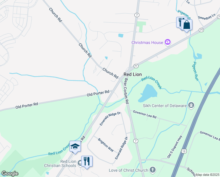 map of restaurants, bars, coffee shops, grocery stores, and more near 1211 Red Lion Road in Bear