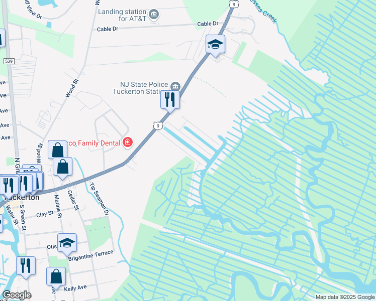 map of restaurants, bars, coffee shops, grocery stores, and more near 53 Admiral Drive in Tuckerton