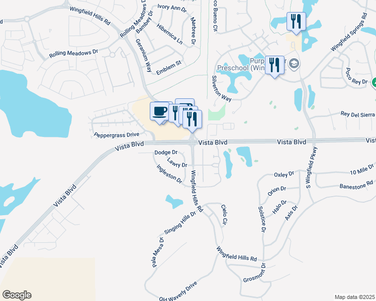 map of restaurants, bars, coffee shops, grocery stores, and more near 2426 Burtin Drive in Sparks
