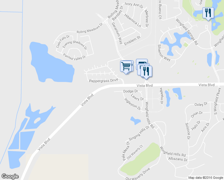 map of restaurants, bars, coffee shops, grocery stores, and more near 2310 Dodge Drive in Sparks