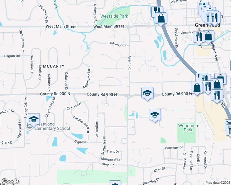 map of restaurants, bars, coffee shops, grocery stores, and more near 817 West Smith Valley Road in Greenwood