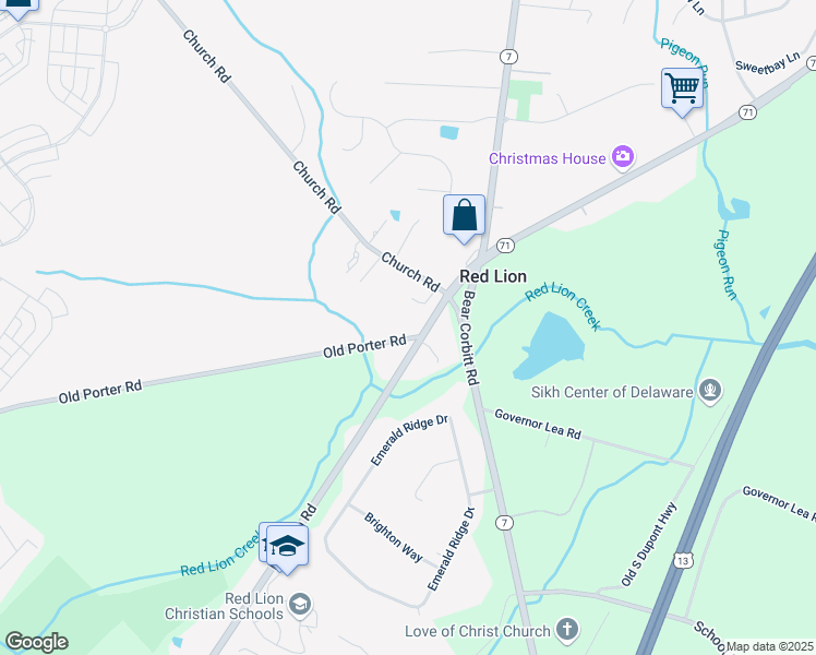 map of restaurants, bars, coffee shops, grocery stores, and more near 1211 Red Lion Road in Bear