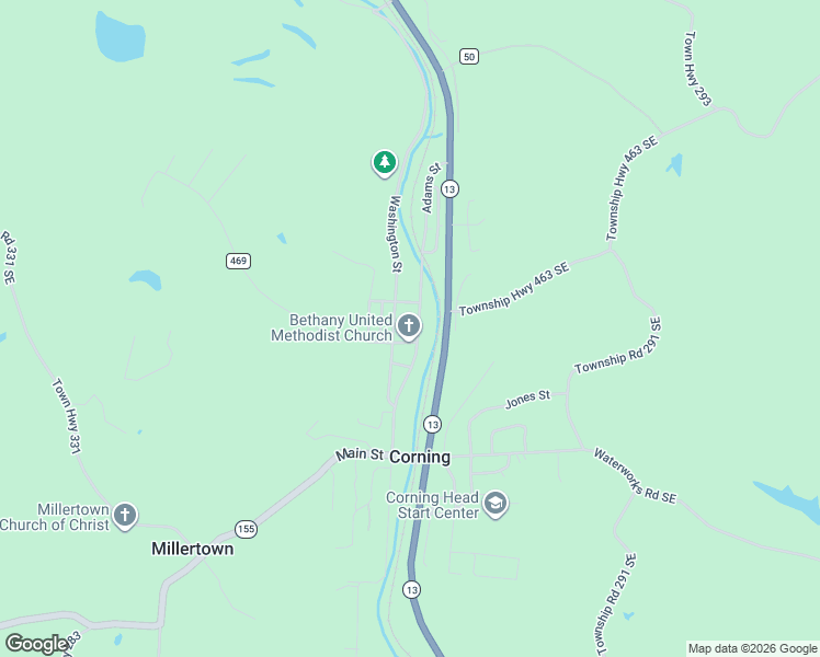 map of restaurants, bars, coffee shops, grocery stores, and more near 115 Walnut Street in Corning