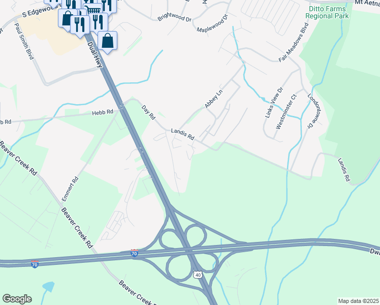 map of restaurants, bars, coffee shops, grocery stores, and more near 2029 Windsong Drive in Hagerstown