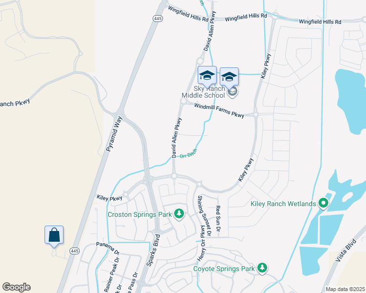 map of restaurants, bars, coffee shops, grocery stores, and more near 6300 David Allen Parkway in Sparks