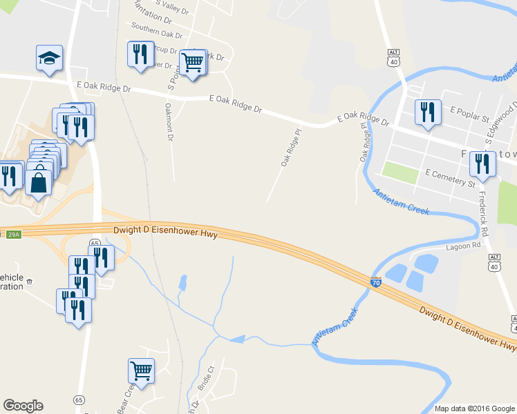 map of restaurants, bars, coffee shops, grocery stores, and more near 1469 Oak Ridge Place in Hagerstown