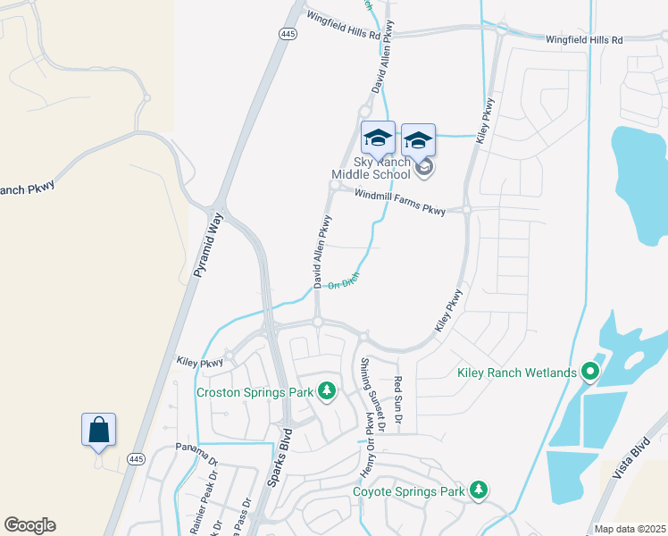 map of restaurants, bars, coffee shops, grocery stores, and more near 6300 David Allen Parkway in Sparks