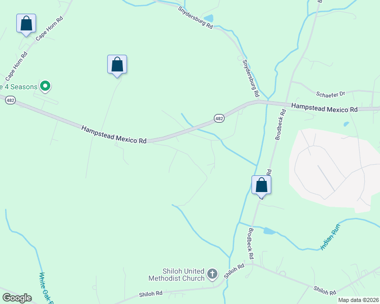 map of restaurants, bars, coffee shops, grocery stores, and more near 2933 Hampstead Mexico Road in Hampstead