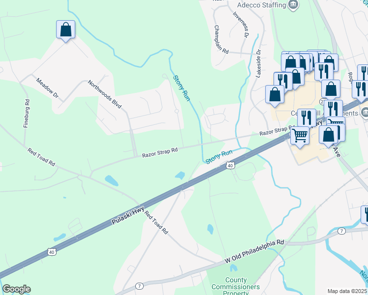 map of restaurants, bars, coffee shops, grocery stores, and more near 210 Razor Strap Road in North East