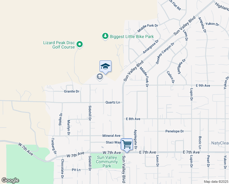 map of restaurants, bars, coffee shops, grocery stores, and more near 5815 Sundown Drive in Sun Valley