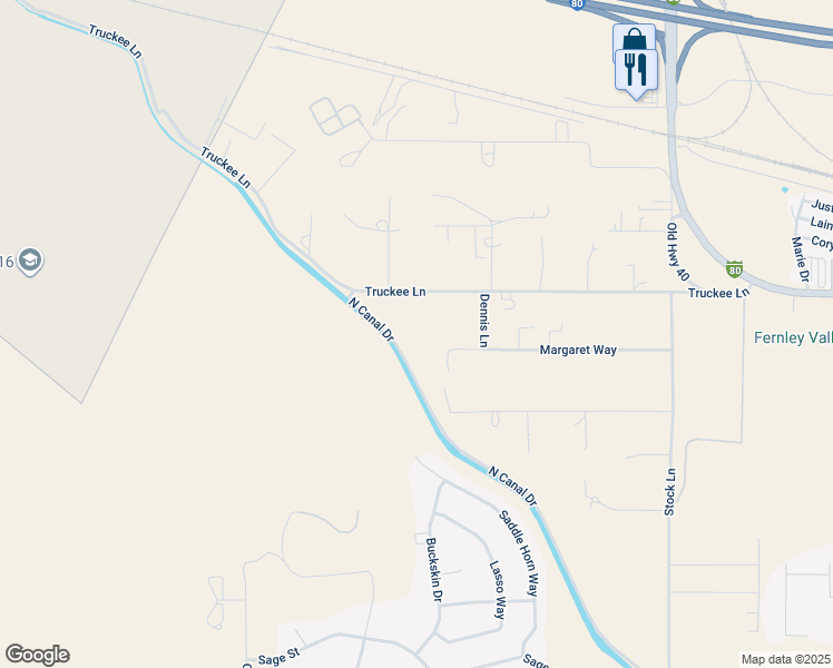 map of restaurants, bars, coffee shops, grocery stores, and more near 1170 Margaret Way in Fernley