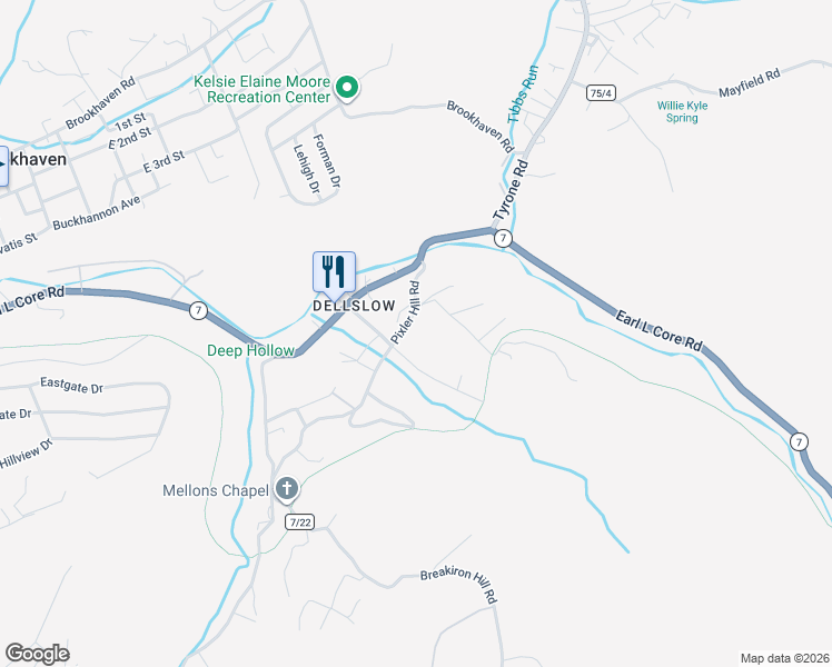 map of restaurants, bars, coffee shops, grocery stores, and more near 239 Pixler Hill Road in Morgantown