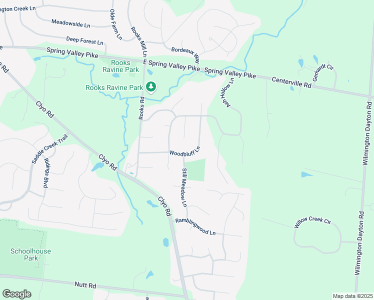 map of restaurants, bars, coffee shops, grocery stores, and more near 2599 Woodbluff Lane in Dayton