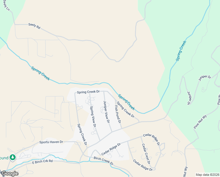 map of restaurants, bars, coffee shops, grocery stores, and more near Spring Creek Drive in Fairview