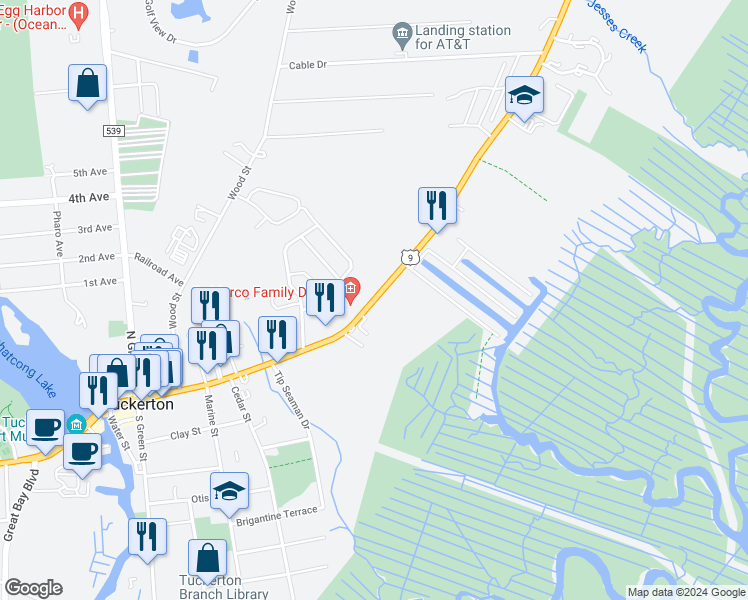 map of restaurants, bars, coffee shops, grocery stores, and more near 331 East Main Street in Tuckerton