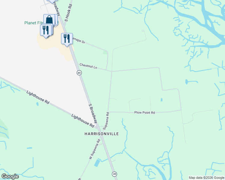 map of restaurants, bars, coffee shops, grocery stores, and more near 32 Supawna Road in Pennsville