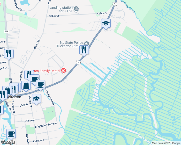 map of restaurants, bars, coffee shops, grocery stores, and more near 53 Admiral Drive in Tuckerton